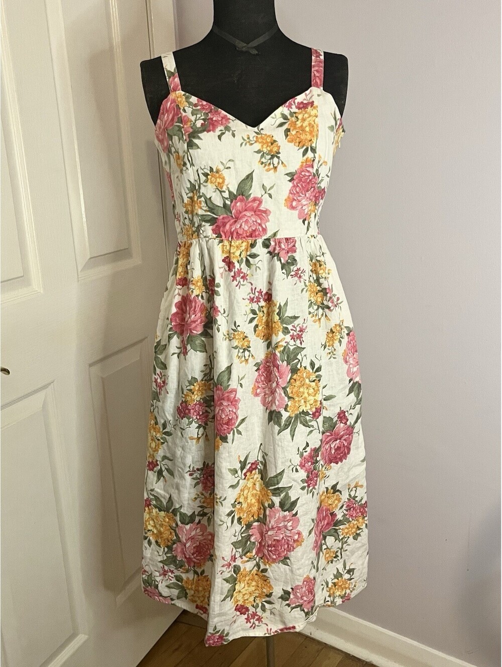 Cynthia Rowley Bold Pink Yellow Floral Linen Cocktail Sun Dress Womens Sz 4